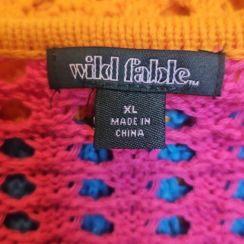 WILD FABLE Womens Sweater Open Knit Boho Crochet Crop Colorful 70s Style - XL